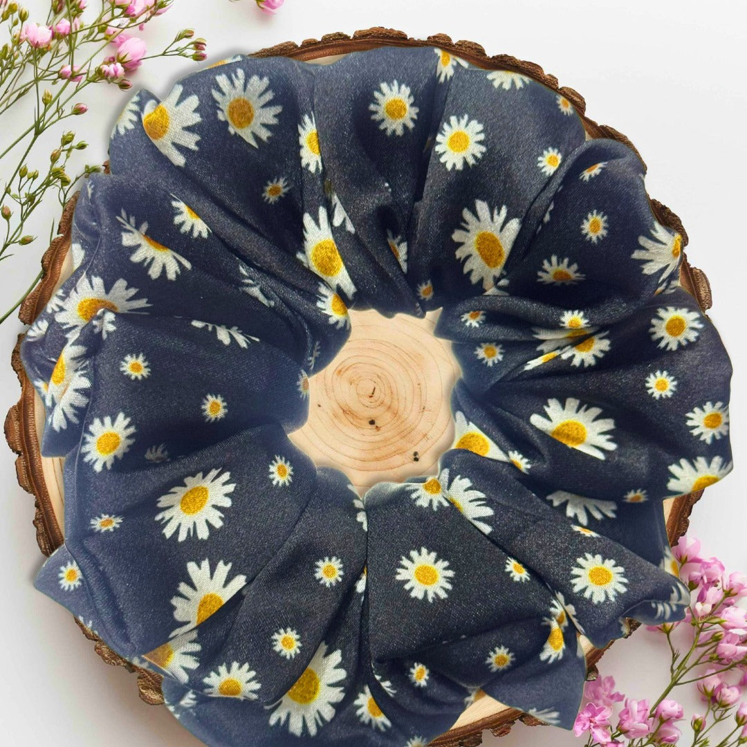 Black silk scrunchie for thick hair – luxury hair tie