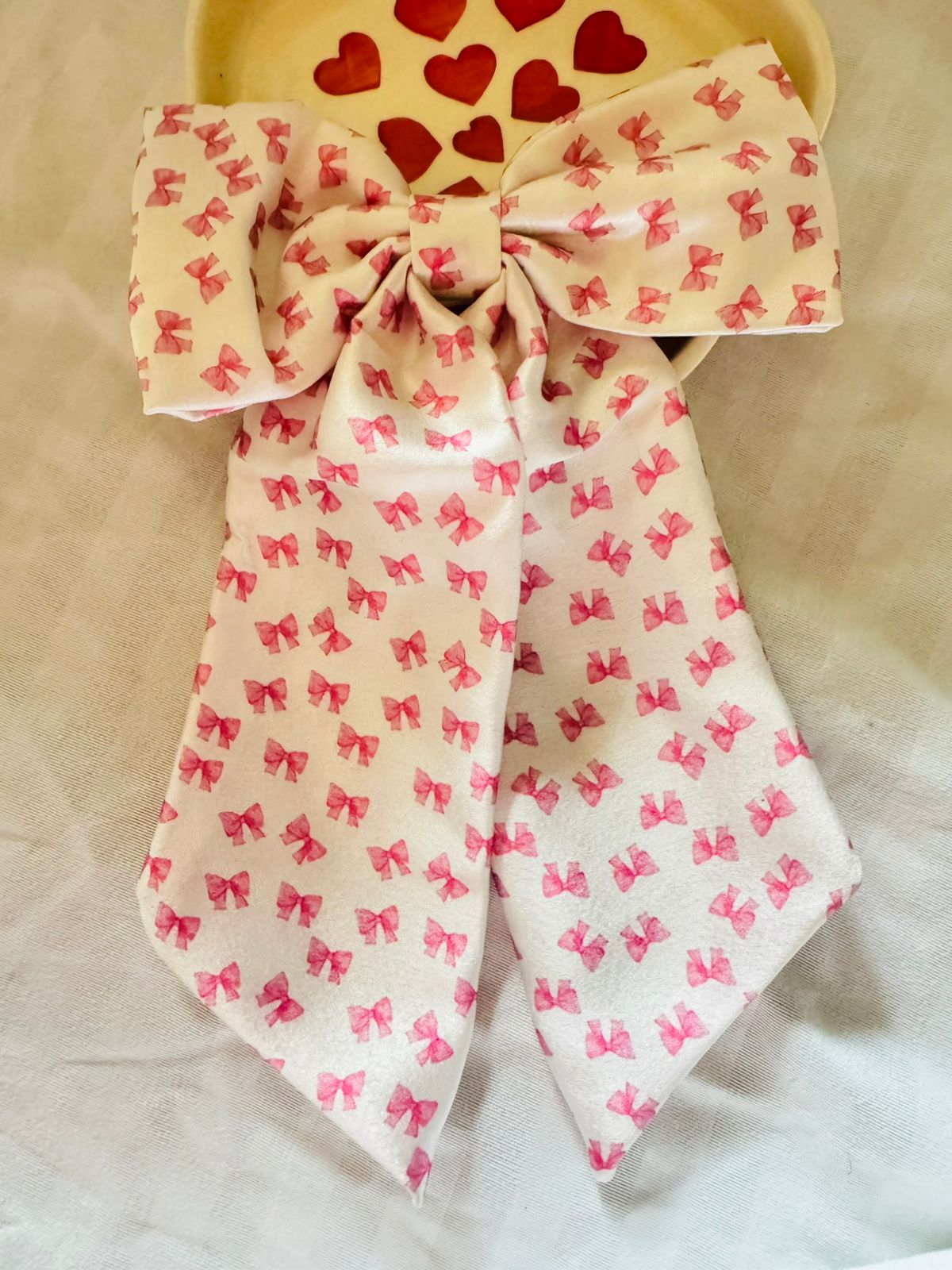 Set of handmade linen hair bows in neutral earth tones