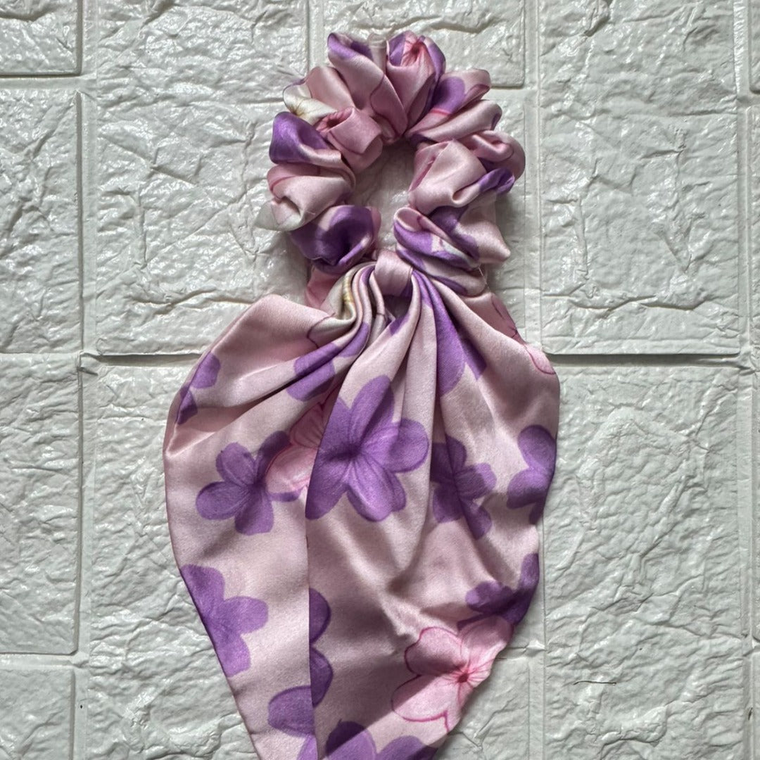 Pixie Pins Purple Tail Scrunchie – Soft Ribbon Hair Tie for Girls and Women | Stylish Hair Accessory |
