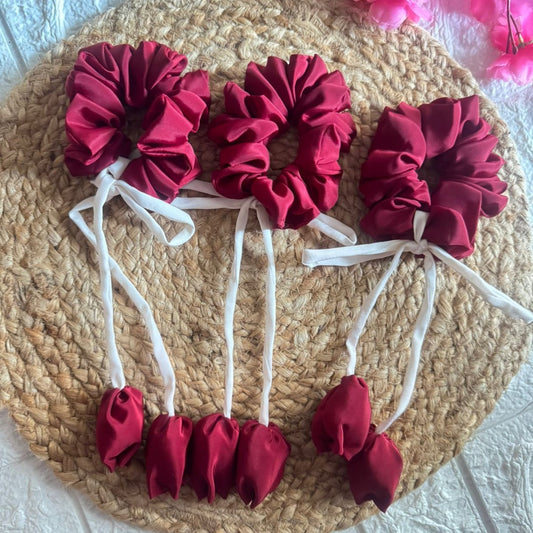 Pixie Pins Red Elegant & Cute Scrunchies add a vibrant pop of color while keeping hair secure and stylish. Perfect for any occasion, they blend elegance and comfort for everyday wear or special events.