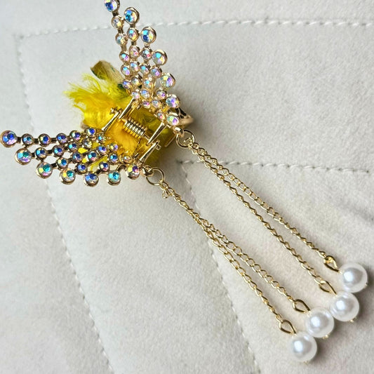 Golden floral hair clutcher – partywear claw clip with shimmer detail

