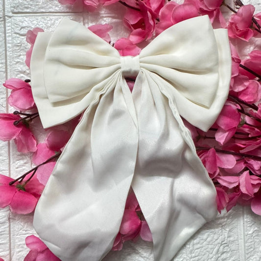 Pixie Pins Double Layer Large White Hair Bow – Elegant Fabric Clip for Girls and Women | Stylish Hair Accessory |