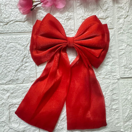Pixie Pins Large Red Hair Bow – Soft Fabric Clip for Girls and Women | Stylish Hair Accessory |