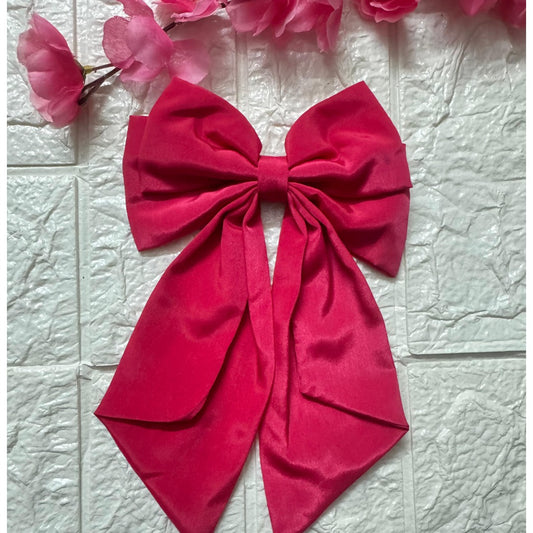 Pixie Pins Pink Medium Hair Bow – Elegant Hair Clip for Girls and Women | Soft Fabric Bow Accessory