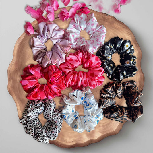 
Pixie Pins Printed Scrunchies – Trendy, colorful hair accessories with unique prints for stylish and secure hairstyles