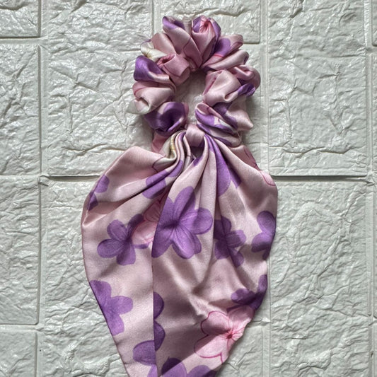 Pixie Pins Purple Tail Scrunchie – Soft Ribbon Hair Tie for Girls and Women | Stylish Hair Accessory |